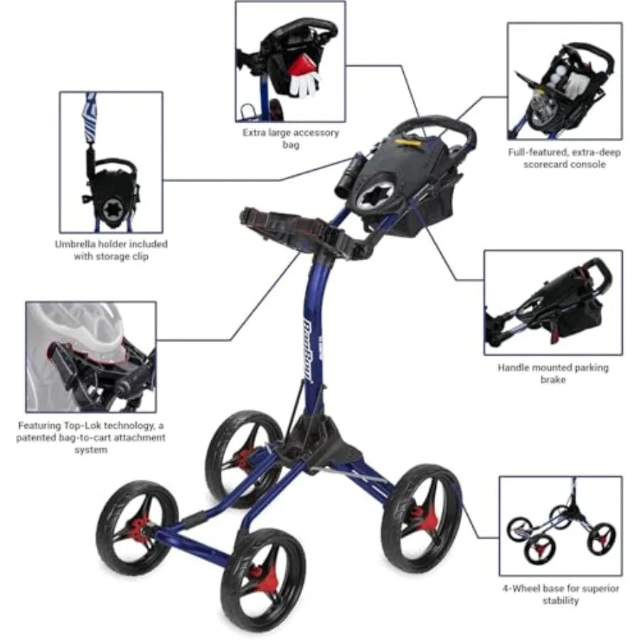 Quad XL Golf Push Cart Black/Silver for Easy Transport and Durable Use