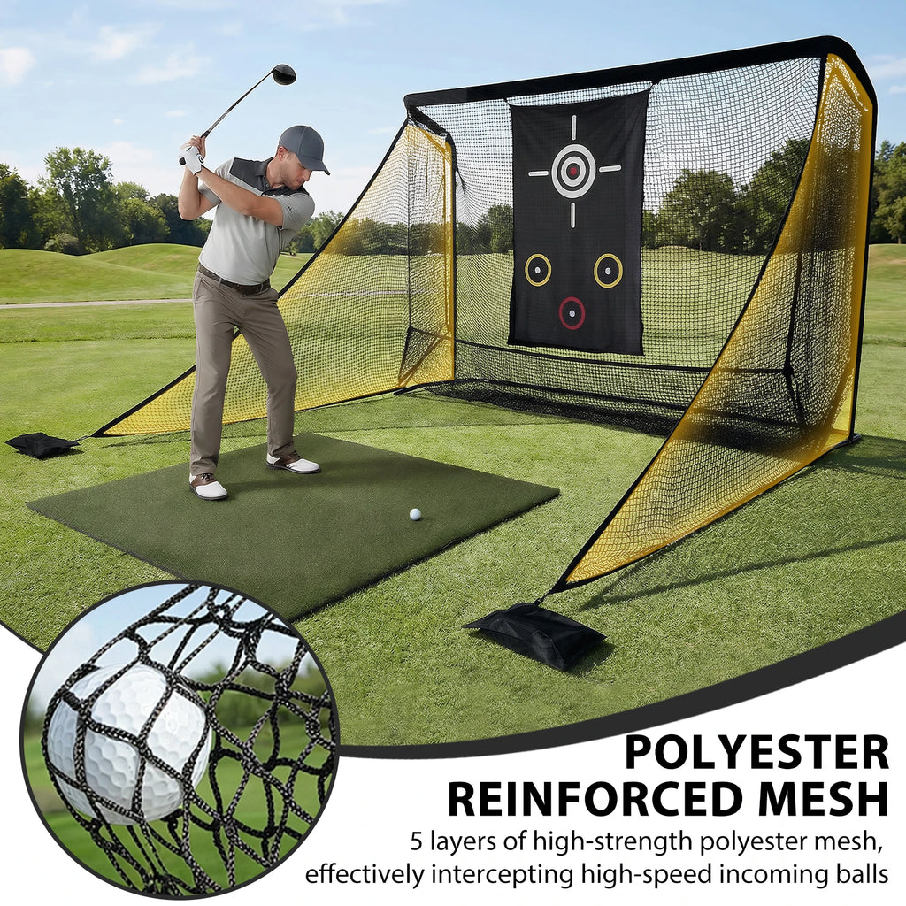 10x7ft Golf Hitting Aid Net with 2 Side Barriers & Storage Bag Golf Practice Net for Backyard Outdoor Driving Chipping Practice