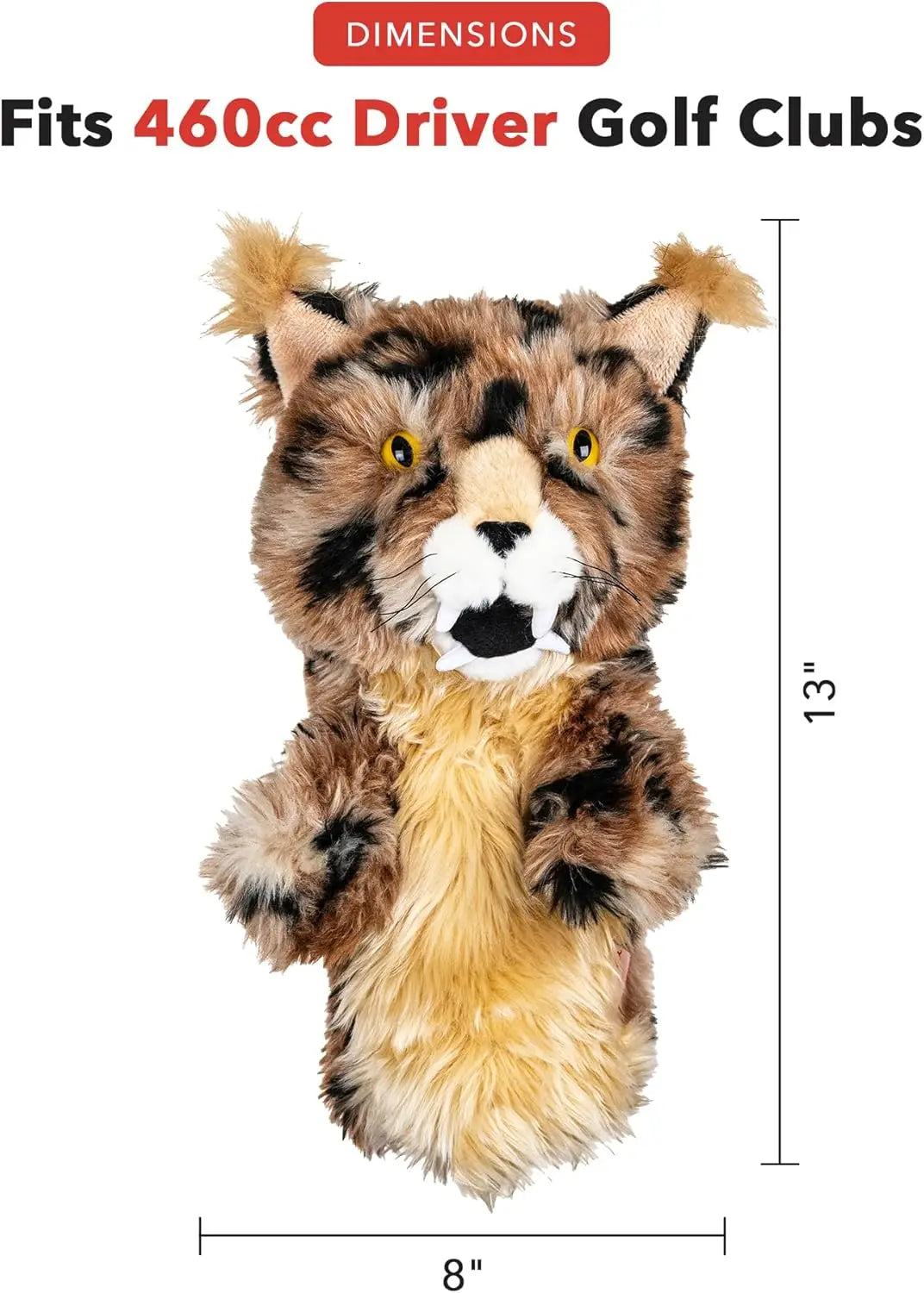 Premium Bobcat Driver Headcover - Funny Golf Club Cover with Sun-Resistant Fur, Fits 460cc Clubs