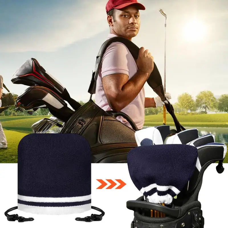 Knitted Head Covers For Golf Clubs Embroidered Drawstring Protective Cover Soft Putter Protector For 7-9 Golf Clubs Elastic