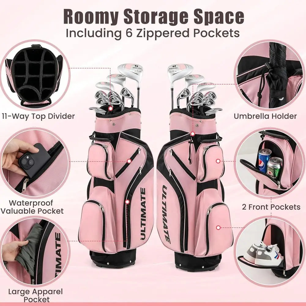 10/12 Piece Women's Golf Club Set with 460CC Driver, Fairway Wood, Hybrids, Irons, Putter - Portable Complete Set