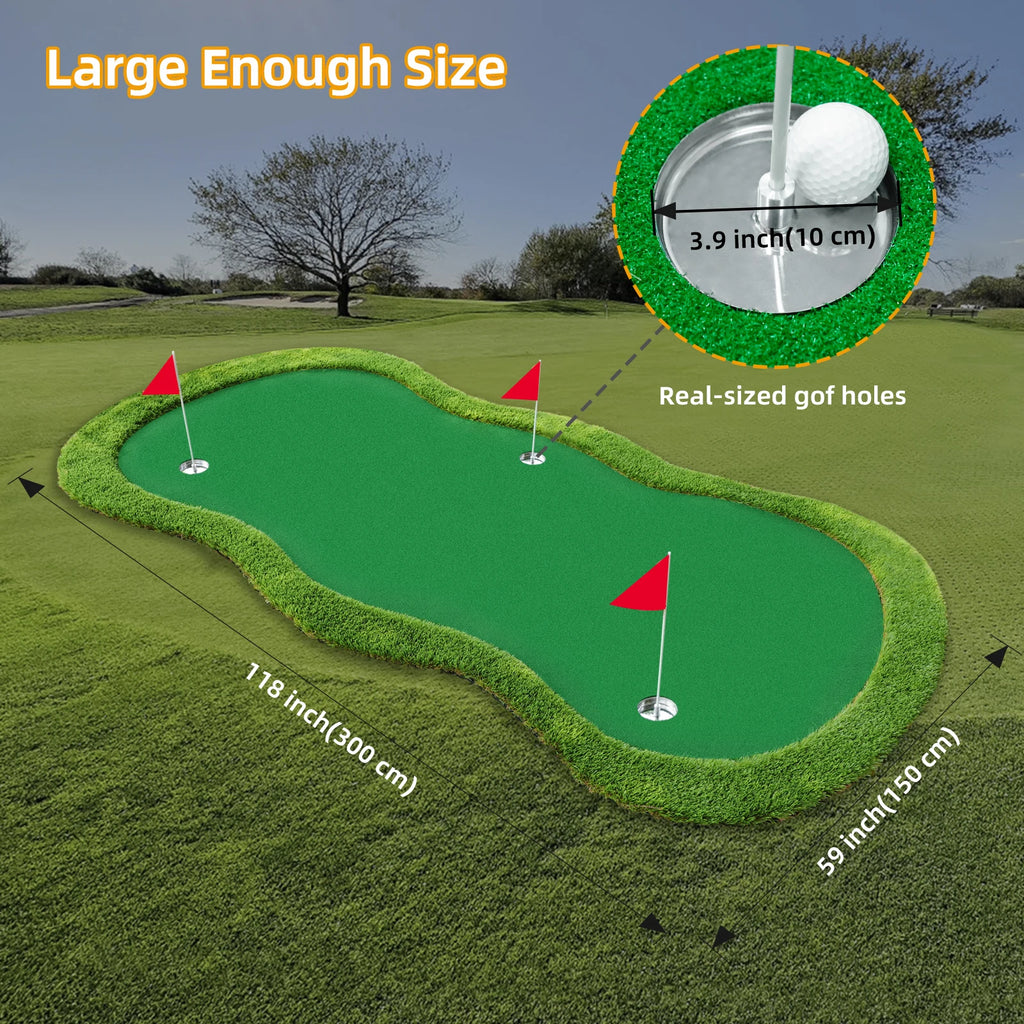 Roykaw Golf Putting Green, 5 x 10 Ft. Golf Putting Mat, Golf Practice Mat, Golf Green Mat w/ 3 Holes, Flags, Slope Sponges