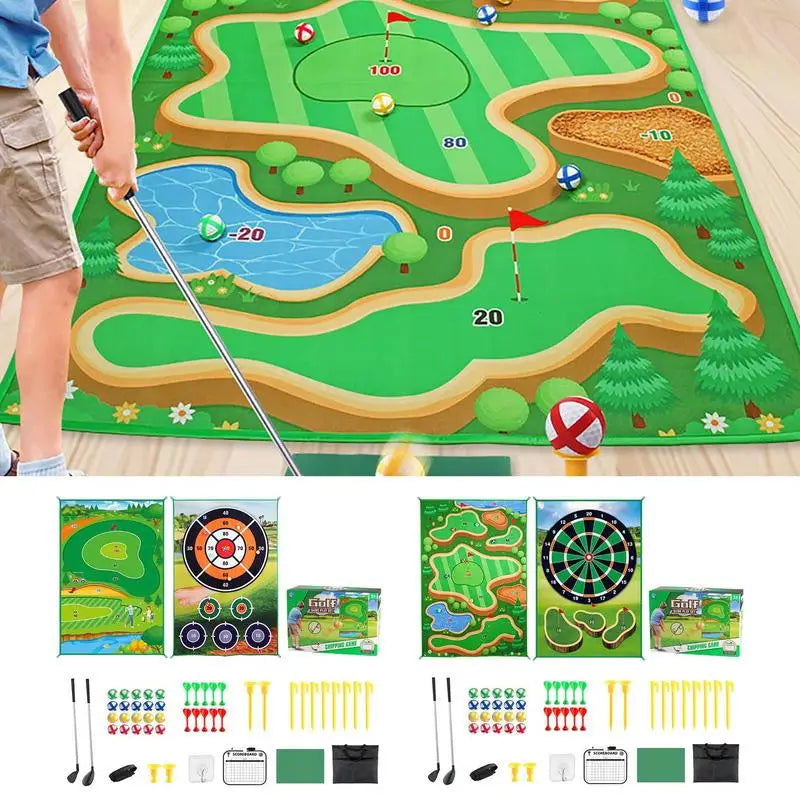 Golf Play Chipping Game 2-in-1 Golf Game Training Mat For Chipping Putting Darting Golf Game For Backyard Garden Activities For