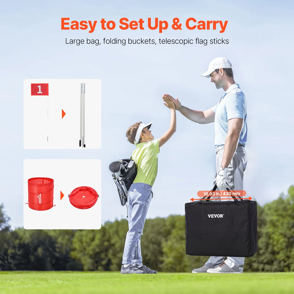 SucceBuy 3/6/9 Hole Kids Backyard Golf Game Portable Bucket Golf Course Practice Chipping Games for Family Outdoor Sports Toys