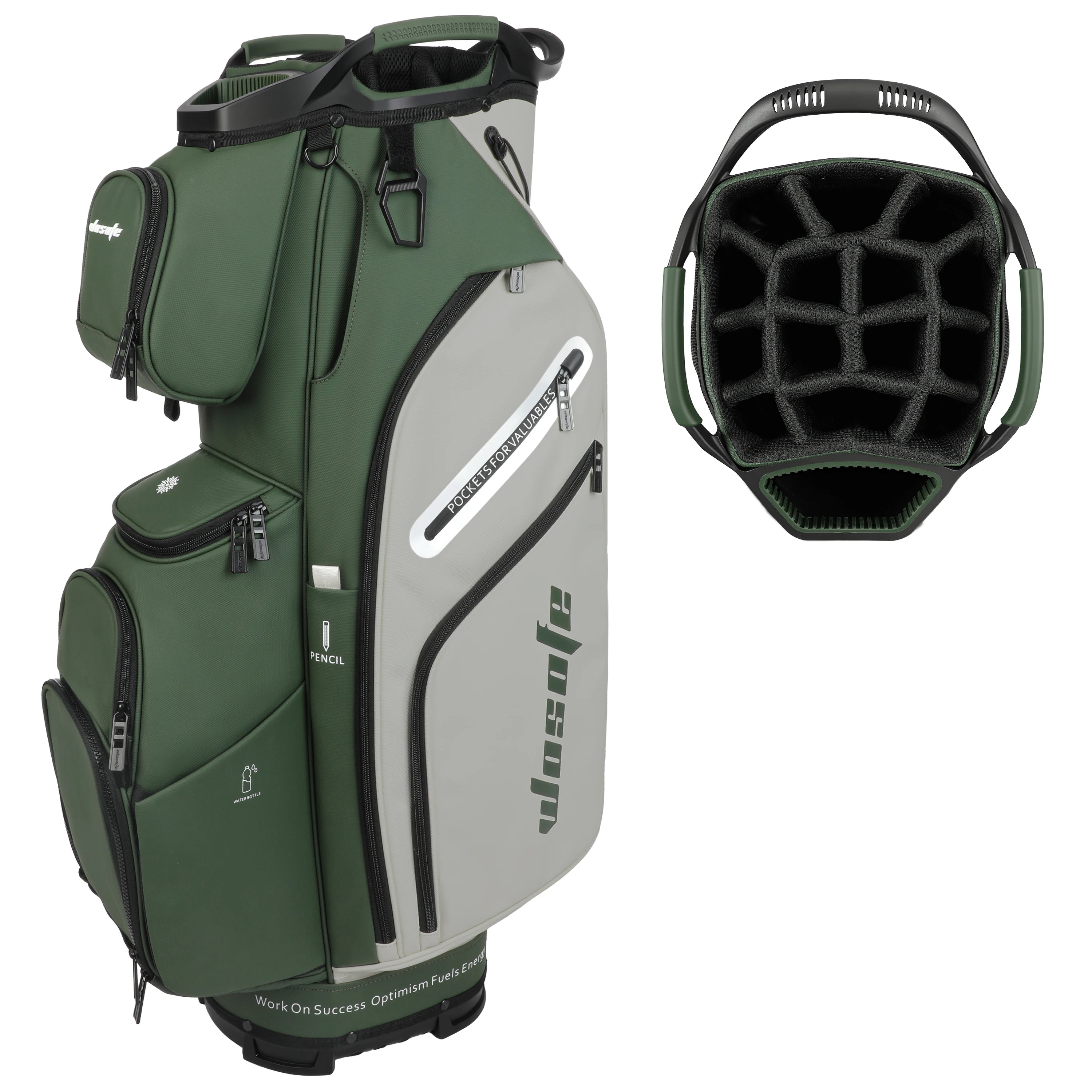 PU Leather Lightweight Men Women Blue White Black Green Golf Bag,Multiple 10 Pockets 14-Way Dividers Cooler Pouch Golf Cart Bag