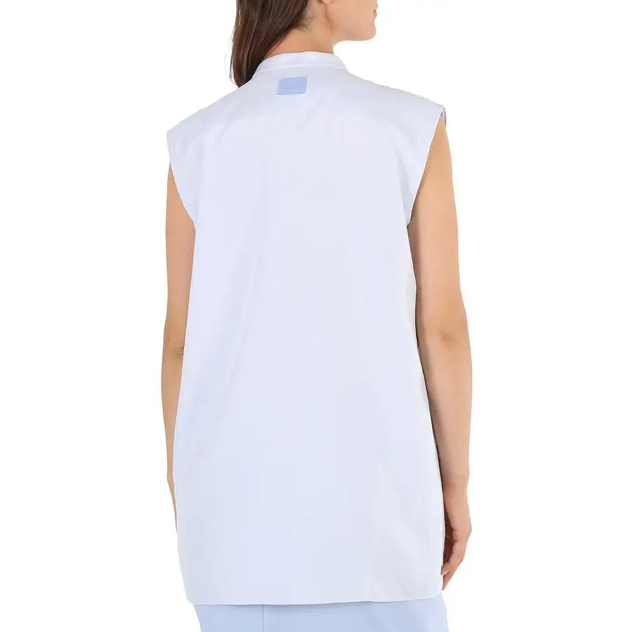 Burberry | Ladies Pale Blue Suziesl Logo Detail Sleeveless Silk Crepe De Chine Shirt