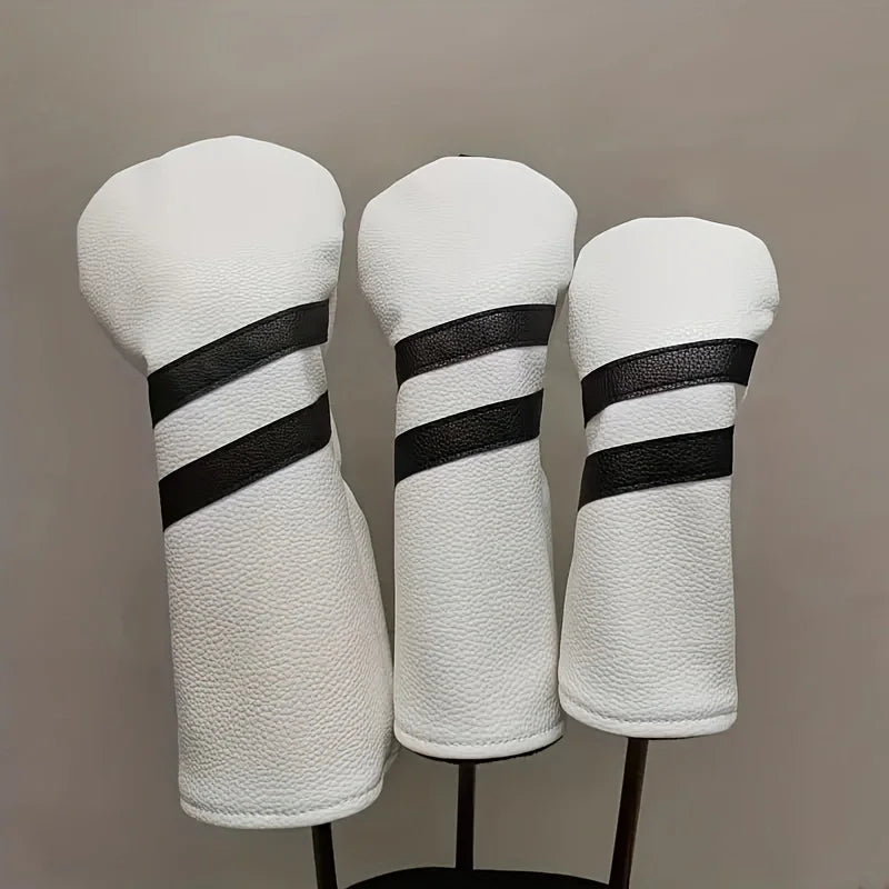 Durable Golf Club Headcover 3pcs PU Material Prevents Friction Impact Essential Golfer Golf Sports Course Use Accessory Outdoor