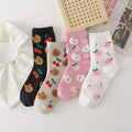 4 pairs of spring and summer soft cute girl long socks cute cartoon bear rabbit student female Korean version medium tube socks