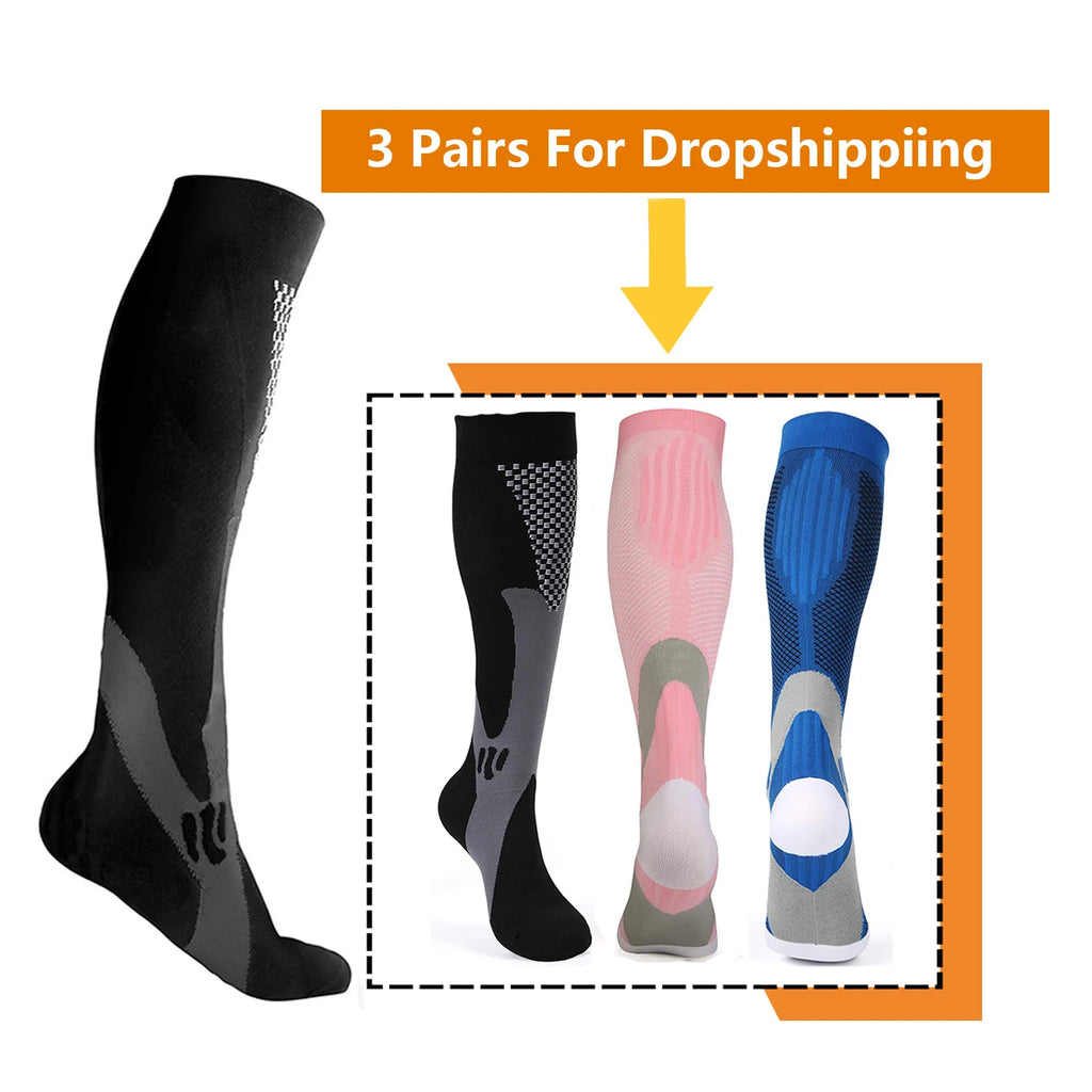 Brothock 3 Pairs For Dropshipping Compression Socks 20-30 mmHg Athletic Nylon Medical Nursing Stockings Sport