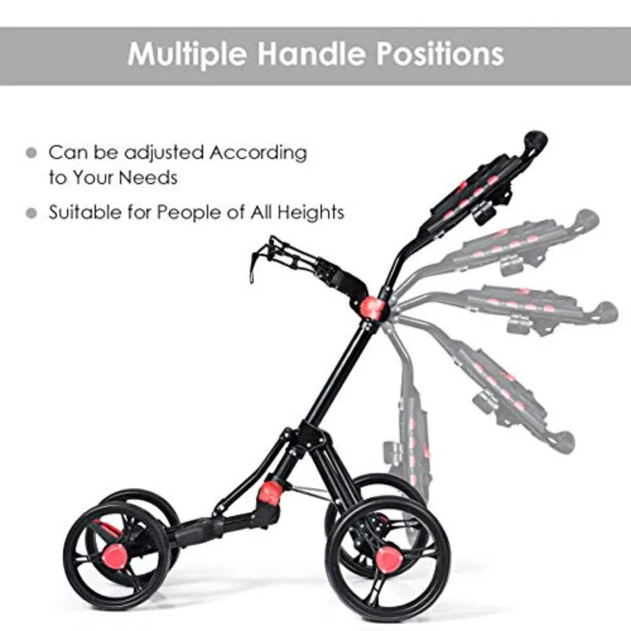 Lightweight Aluminum Collapsible 4 Wheels Push Cart Golf Trolley with Foot Brake Height-Adjustable Handle