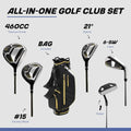 Men’s 17-Piece Golf Set – Driver, Woods, Hybrids, Irons (6-SW), Putter, Stand Bag, 4 Headcovers and Rainhood