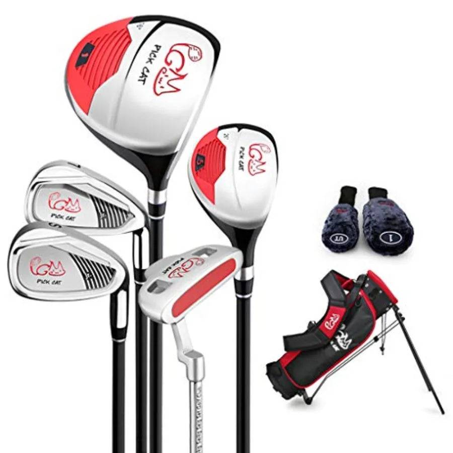 Junior Golf Club Complete Set for 5 Golf Clubs with Stand Bag and 2 Headcovers for Boys Girls Right Hand - Perfect for Young Go
