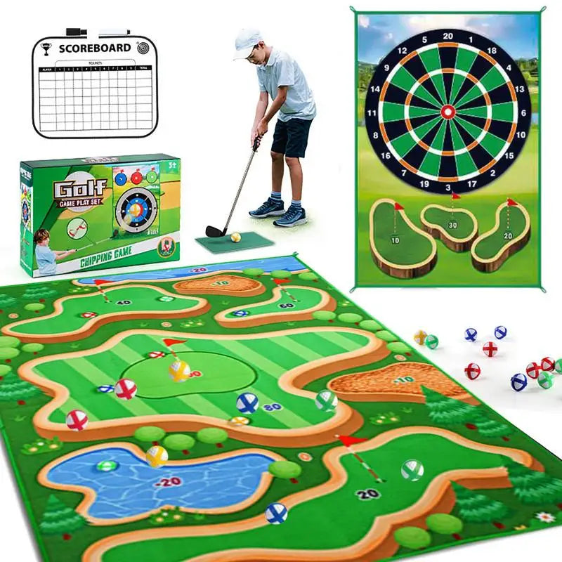 Golf Play Chipping Game 2-in-1 Golf Game Training Mat For Chipping Putting Darting Golf Game For Backyard Garden Activities For