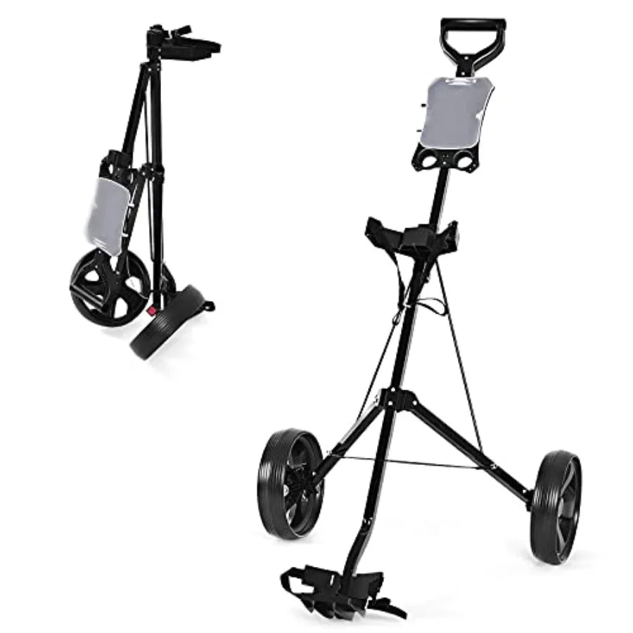 Golf Cart 2 Wheel Golf Push Cart with 9.5 Wear-Resistant Rubber Wheels Elastic Strap Scoreboard Folding Lightweight Porta