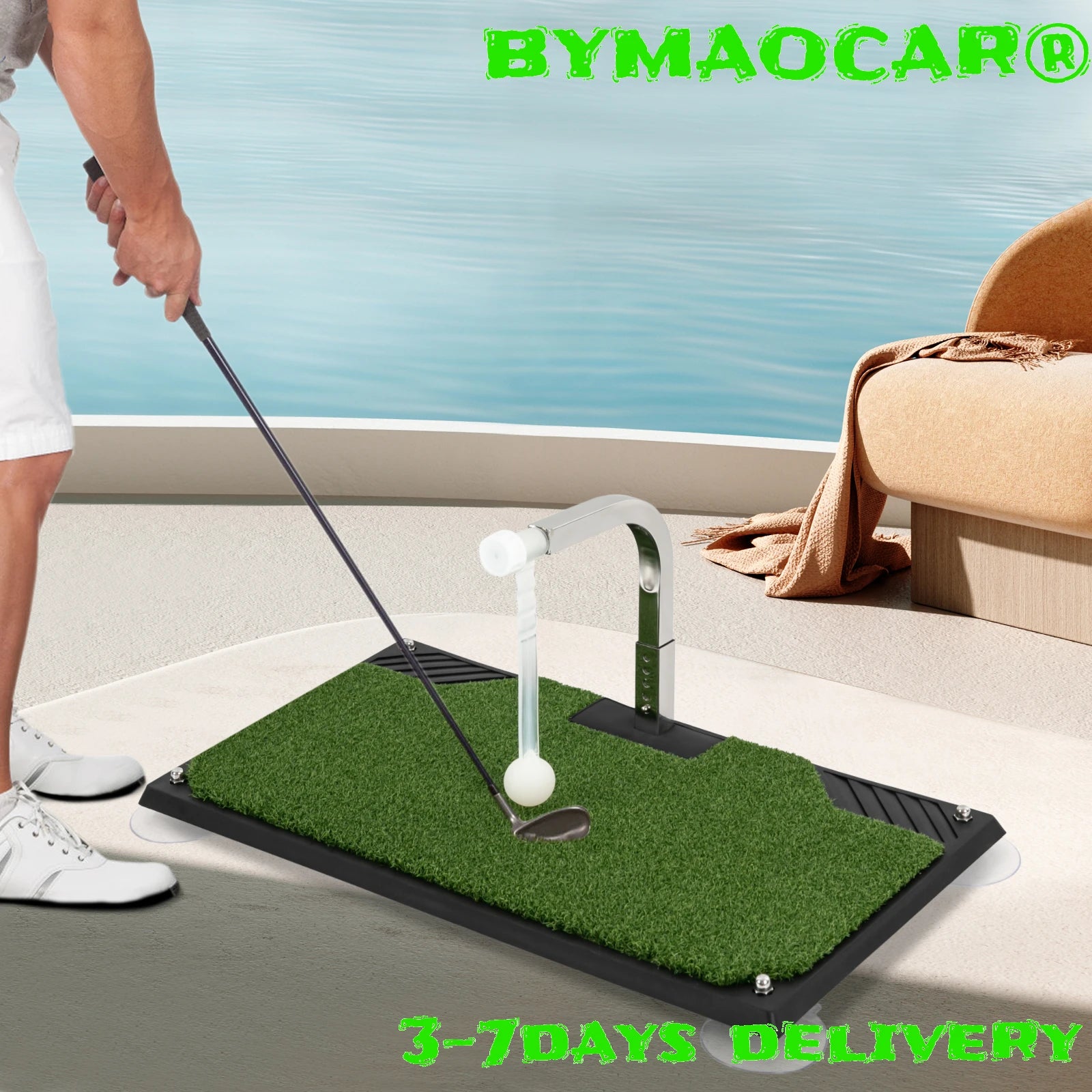Flat Golf Swing Trainer, Golf Swing Trainer, Indoor Golf Practice Aid with 360° Auto Return, 5 Height Adjustable Tee, Foldable