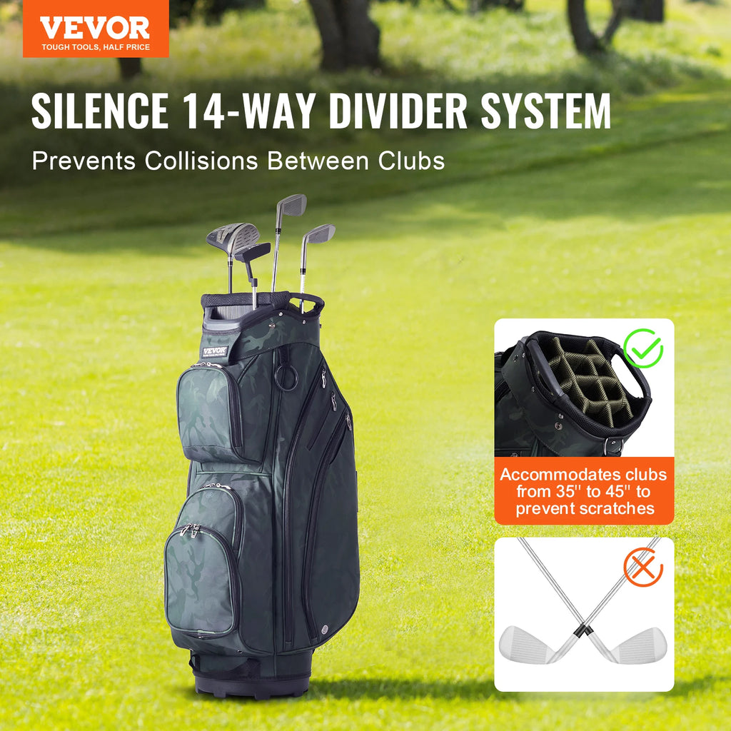SucceBuy Golf Cart Bag with 14 Way Organizer Divider Top 36” Pockets Cart Bag Durable Golf Bags w/ Handles & Dust Cover & Straps