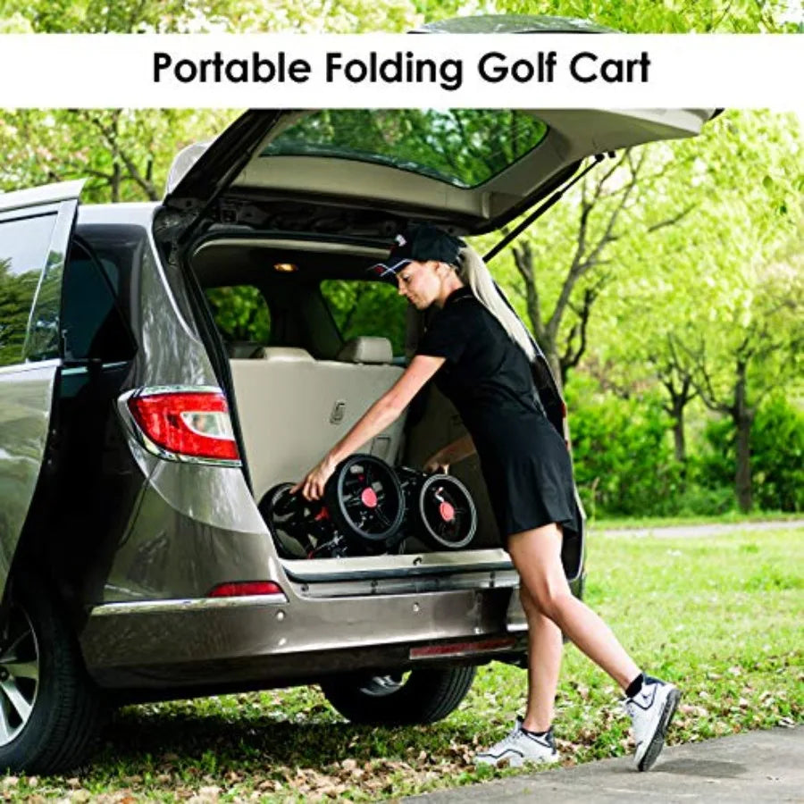 Lightweight Aluminum Collapsible 4 Wheels Push Cart Golf Trolley with Foot Brake Height-Adjustable Handle