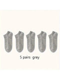 5 Pairs of Soft and Comfortable Thin Socks - Black/white/gray, Versatile Solid Color Casual, Suitable for Daily Wear, Unisex