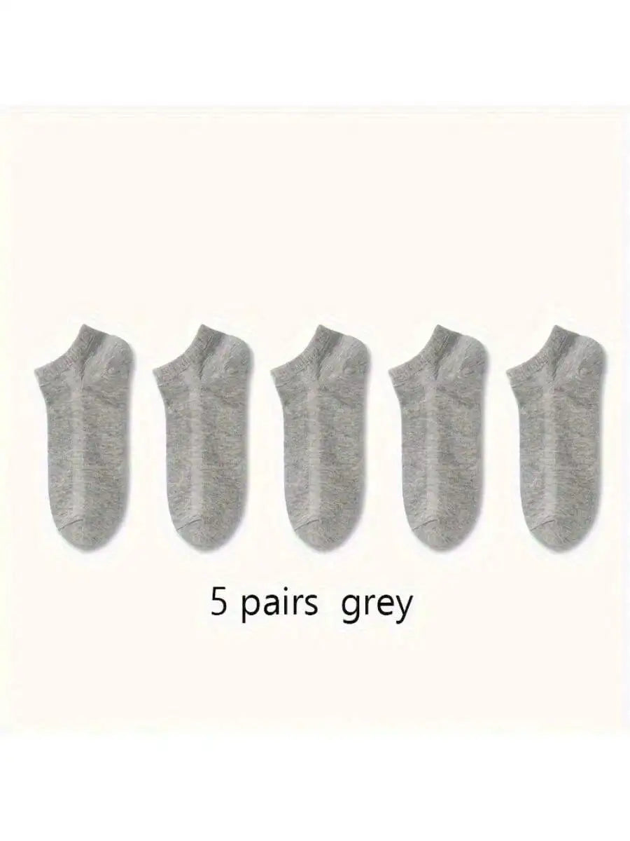 5 Pairs of Soft and Comfortable Thin Socks - Black/white/gray, Versatile Solid Color Casual, Suitable for Daily Wear, Unisex