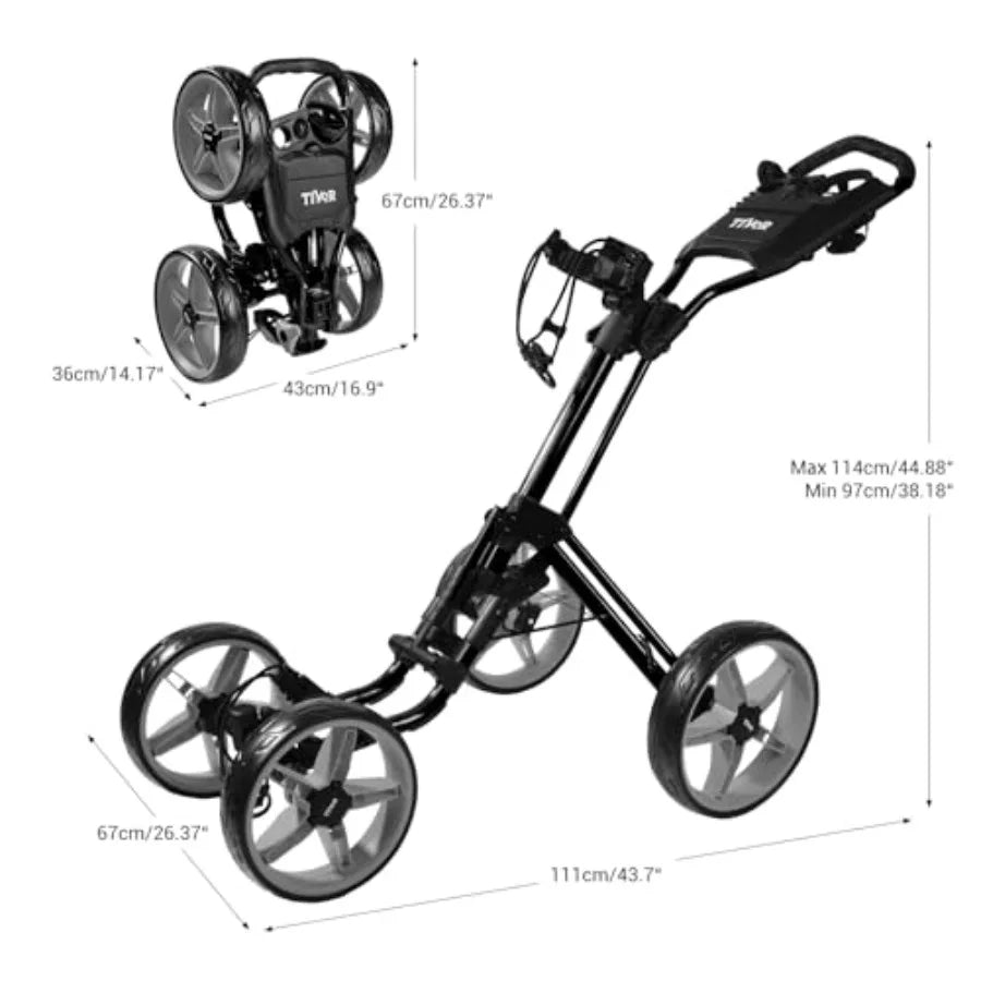 Lightweight 4-Wheel Foldable Golf Push Cart for Adults and Juniors with Ergonomic Adjustable Handle Scorecard Holder Umbrella M