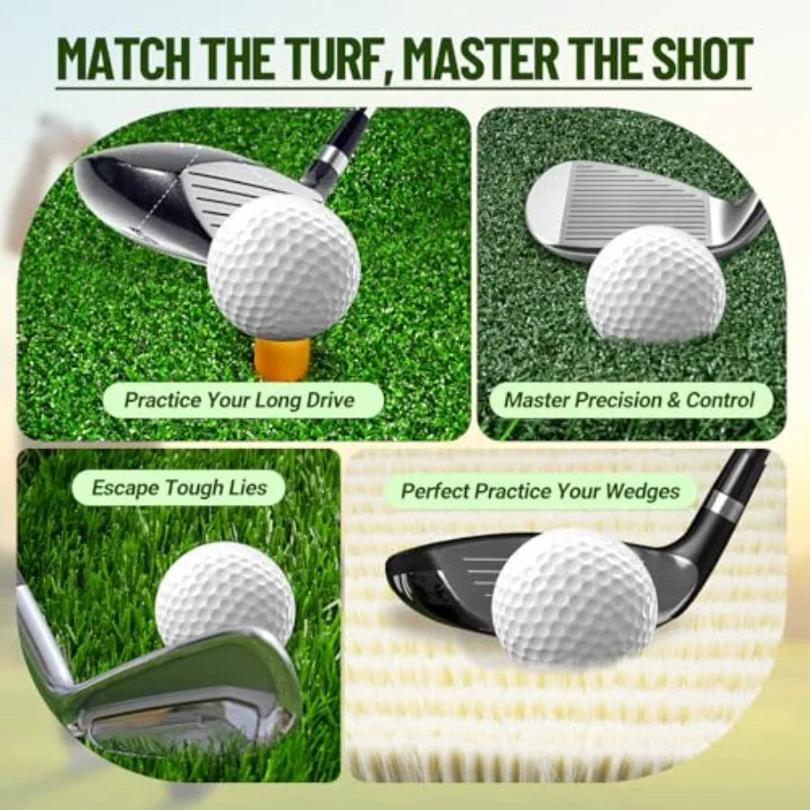 4in1 Golf Hitting Mat for Indoor and Outdoor Use: Realistic Grass and Sand Surface for Putting Driving Chipping Practice with B