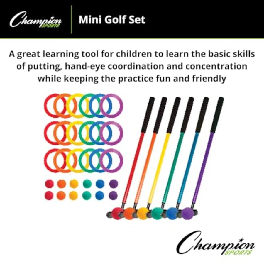 Mini Golf Clubs: Multi Colored Putt Putt Miniature Golfing Set for - 6 Putters 18 Holes and 18 Balls