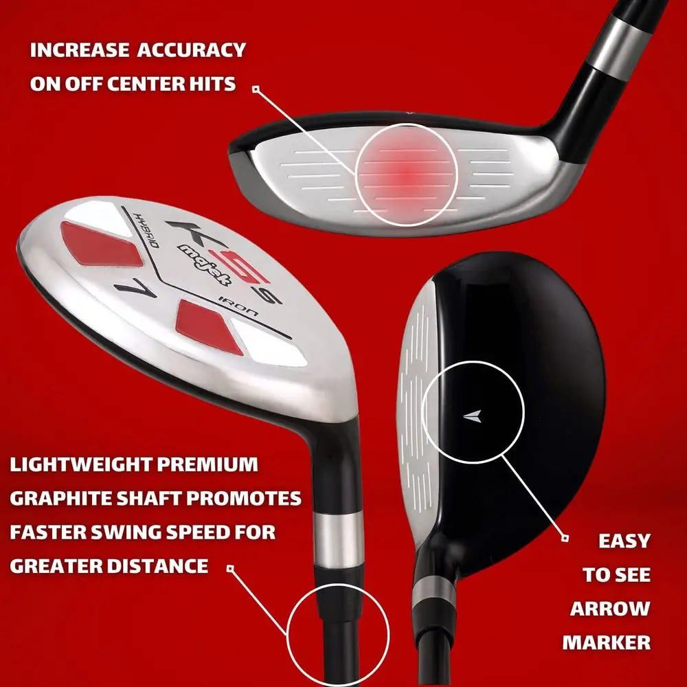 Men's Golf Hybrid Clubs Set: 7, 8, 9, PW, Utility A-Flex Right-Handed