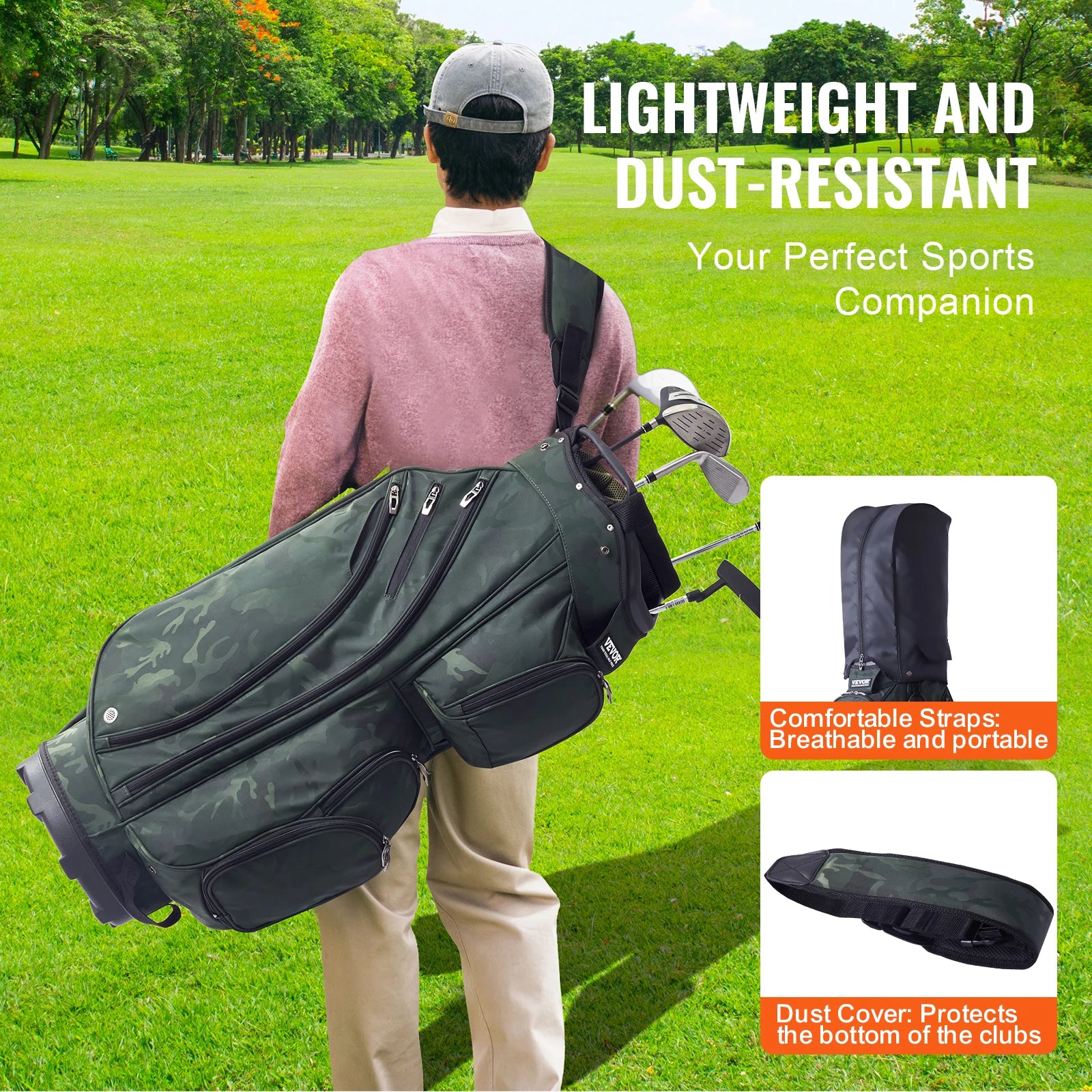 SucceBuy Golf Cart Bag with 14 Way Organizer Divider Top 36” Pockets Cart Bag Durable Golf Bags w/ Handles & Dust Cover & Straps