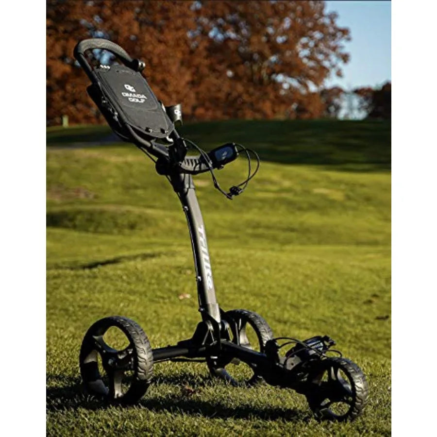 Trilite Golf Push Cart Lightweight and Folding Golf Cart with Adjustable Golf Bag Stand Durable Aluminum Frame in Black Compact
