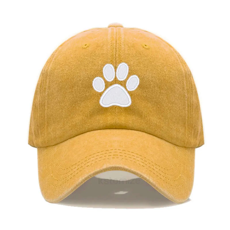 Dog Paw Embroidered Baseball Cap for Women Men Fashion Adjustable Washed Cotton Dad Hat Unisex Classic Golf Caps