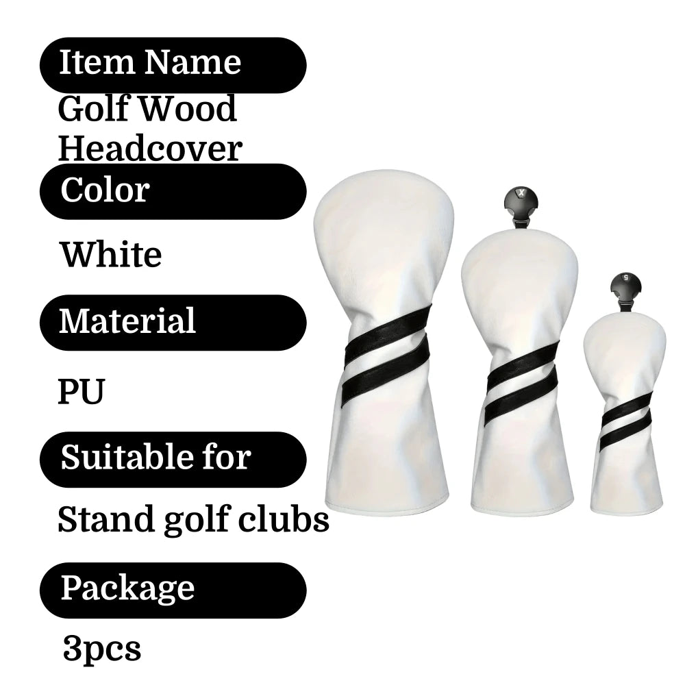Durable Golf Club Headcover 3pcs PU Material Prevents Friction Impact Essential Golfer Golf Sports Course Use Accessory Outdoor
