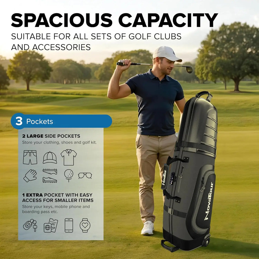 Hard Golf Travel Case with TSA Lock, Waterproof Zippers, Lightweight Design for Maximum Club Protection