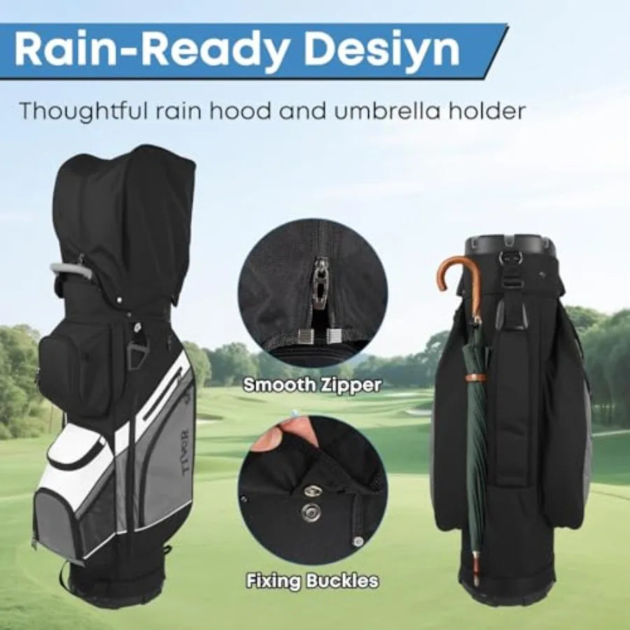 Golf Cart Bag 14-Way Top with Full-Length Dividers 11 Pockets Easy-Access Handle Rain Hood Mini Carry Bag