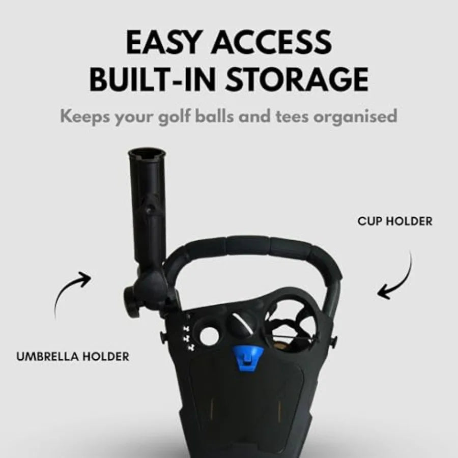 3-Wheel Golf Push Cart with 360 Swivel Front Wheel Foot Brake 1-Second Fold Unfold Trolley Lightweight Aluminum Frame Umbrella