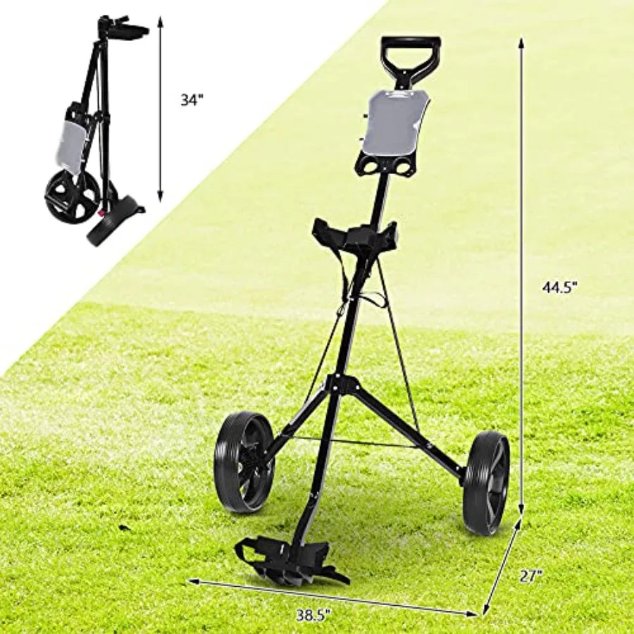 Golf Cart 2 Wheel Golf Push Cart with 9.5 Wear-Resistant Rubber Wheels Elastic Strap Scoreboard Folding Lightweight Porta