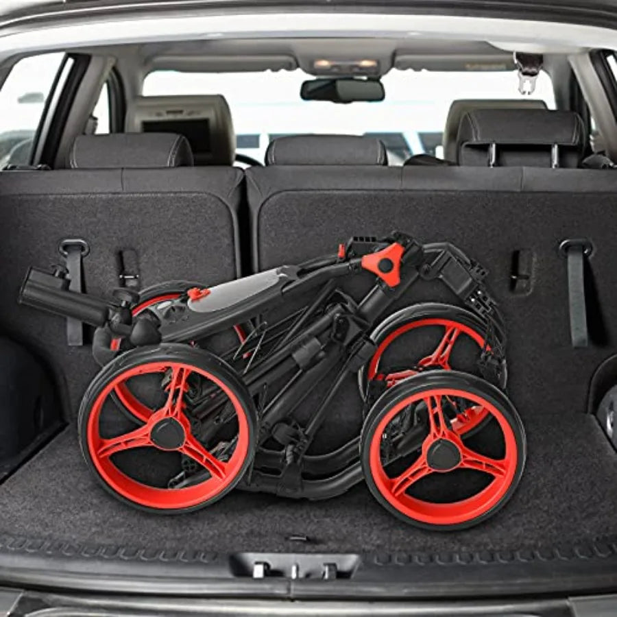 Folding Golf Push Cart 4 Wheel Height Adjustable with Flexible Umbrella Holder Cup Holder and Foot Brake Lightweight Portable G