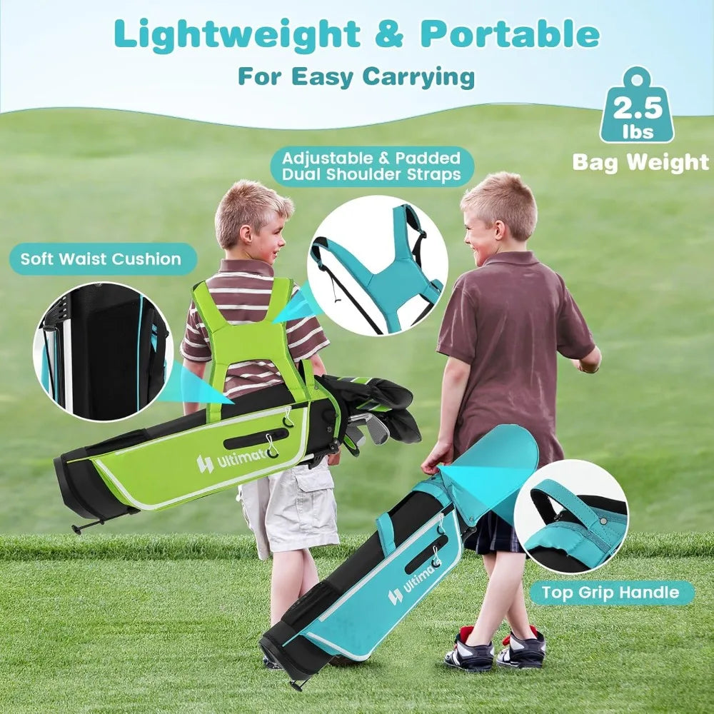 Tangkula 7 Pieces Junior Golf Club Set for Kids Age 11-13 Right Hand, Children’s Golf Clubs Set with #1 Driver &