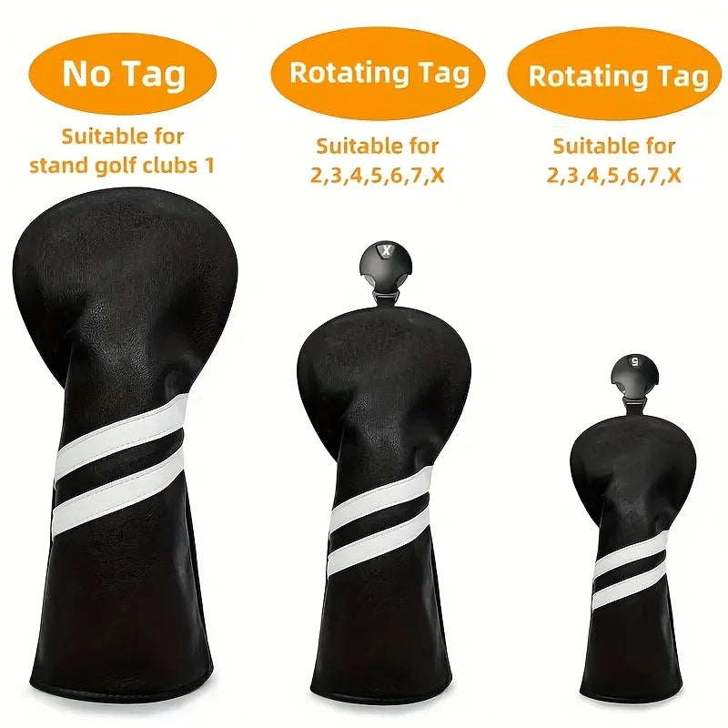 Durable Golf Club Headcover 3pcs PU Material Prevents Friction Impact Essential Golfer Golf Sports Course Use Accessory Outdoor