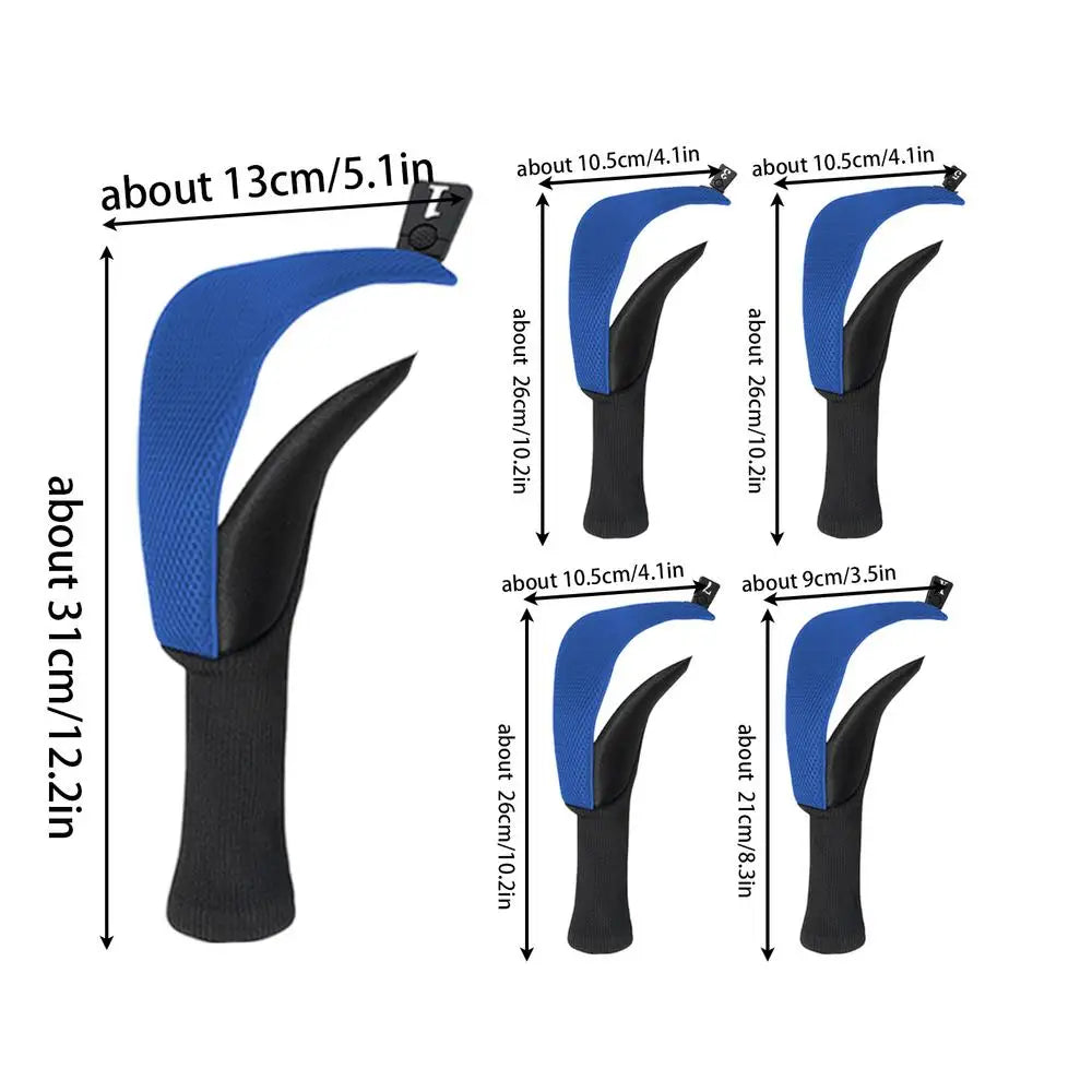 Golf Head Cover Set 5 Pieces Golf Hybrid Headcover Dustproof Protective Club Covers Anti-Slip Wood Hybrid Head Cover Protective