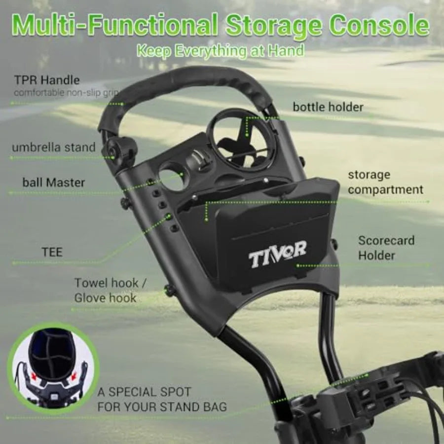 Lightweight 4-Wheel Foldable Golf Push Cart for Adults and Juniors with Ergonomic Adjustable Handle Scorecard Holder Umbrella M