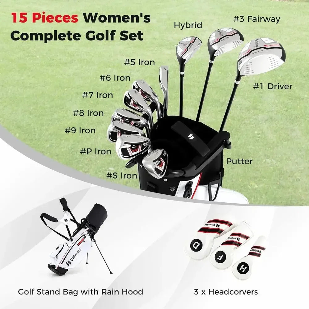 Women's 12-Piece Golf Club Set with Stand Bag, 460cc Driver, Hybrid, Irons, Putter, Right-Handed Complete Set
