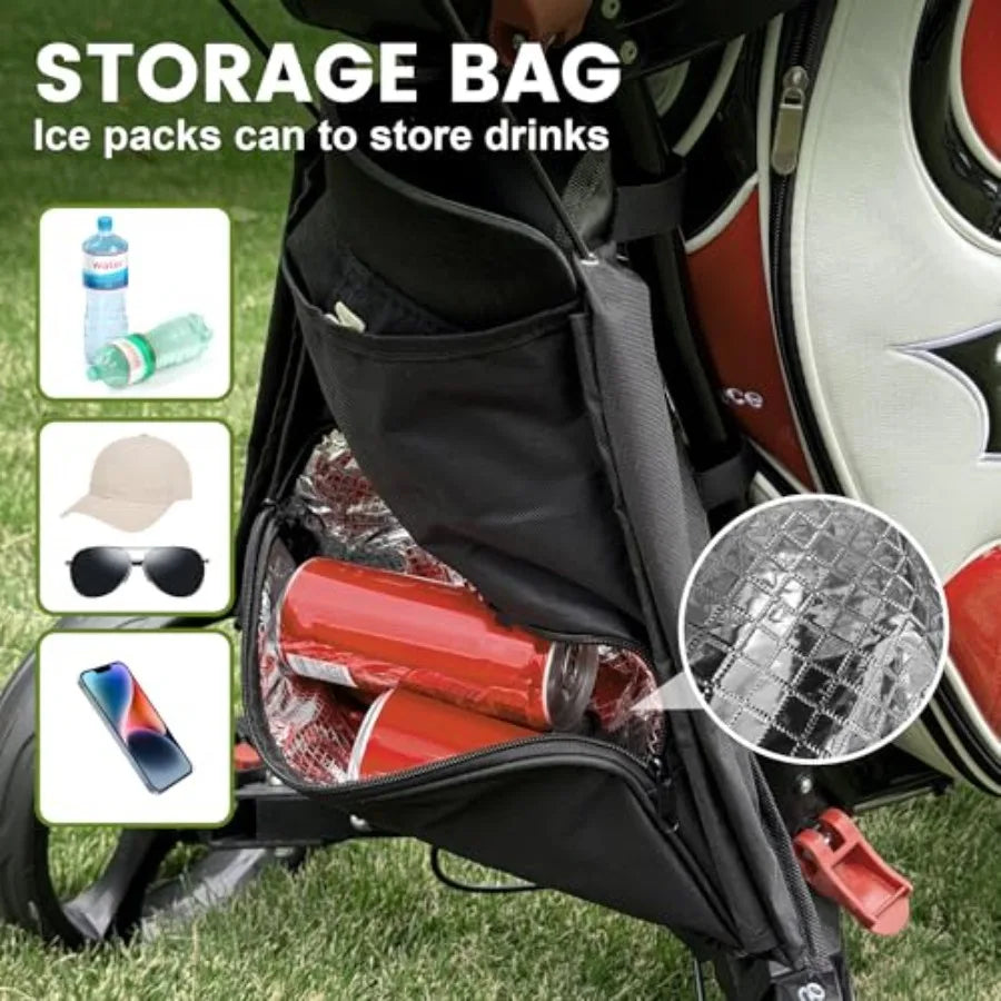 4-Wheel Golf Push Cart 1-Click Folding 300 lbs Load Capacity Large Storage with Cup Holder Cooler Bag 10 Durable Wheels with Br