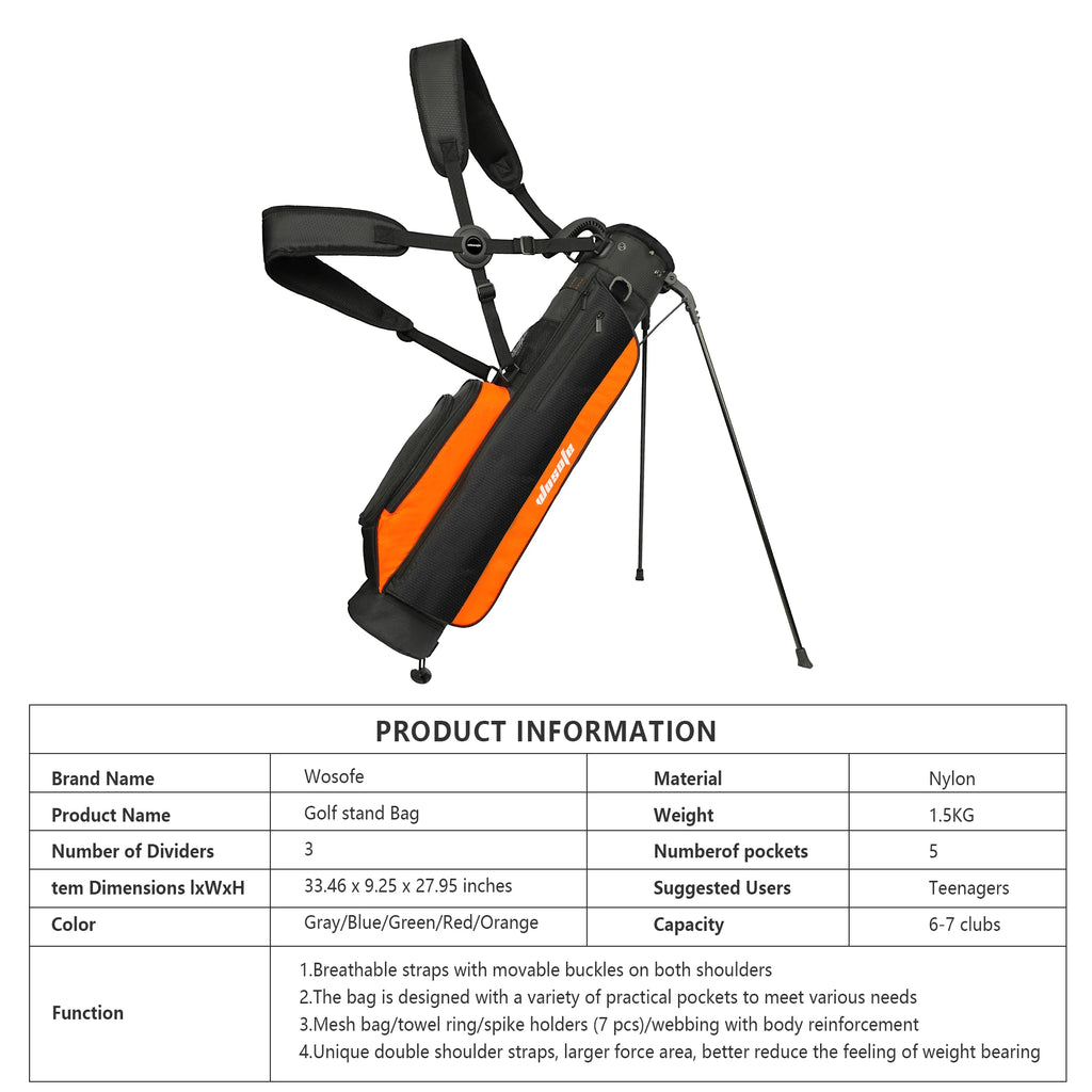 Lightweight Golf Stand Bag for Driving Range & Executive Courses, 2/3 Way Divider Sunday Carry Bag with Auto-Pop Stand, 5 Pocket